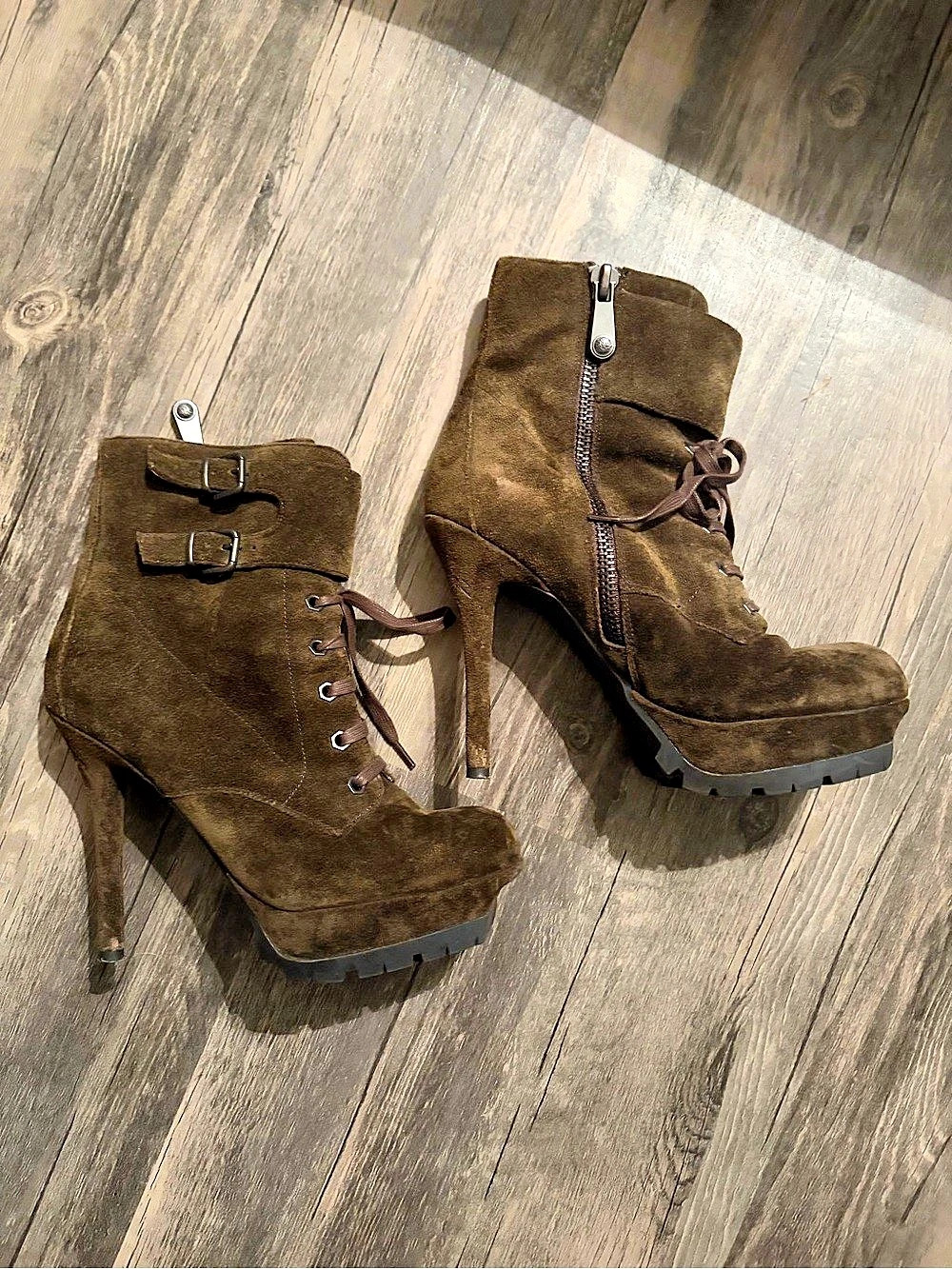 Sam Edelman Vancouver Platform Heeled Dark Brown Boots US 8 side zip